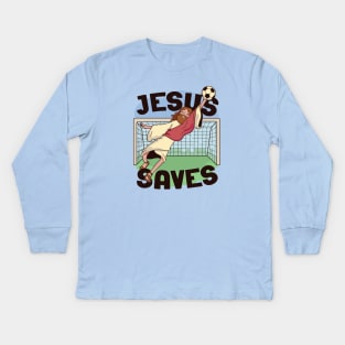 Jesus Saves // Funny Jesus Soccer Cartoon Kids Long Sleeve T-Shirt